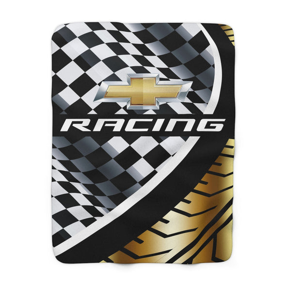 Chevy Racing Checkered Flag Gold Decorative Sherpa Blanket
