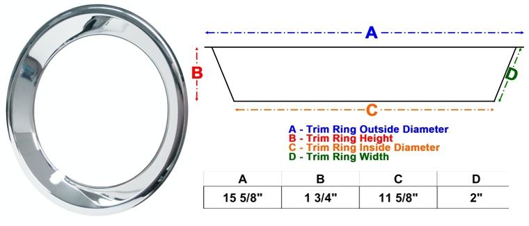 1973-1980 Chevrolet Camaro 14" Chrome Plated Stainless Trim Ring Set with Stepped Edge (Narrow)