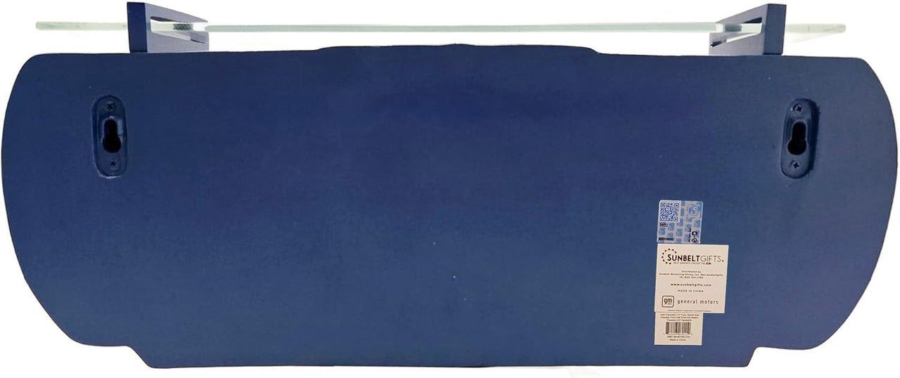 1969 Chevrolet Camaro SS Floating Wall Shelf, Lemans Blue with White Stripes, 19.5x6x8 inches, Tempered Glass, Battery Powered LED Headlights, Chevy Car Lovers Decor
