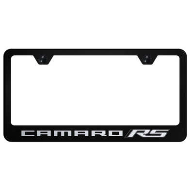 camaro-rs-script-license-plate-frame-black-stainless-steel