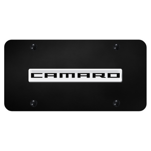 camaro-script-license-plate-chrome-on-black