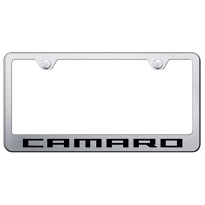camaro-script-license-plate-frame-brushed-stainless-steel