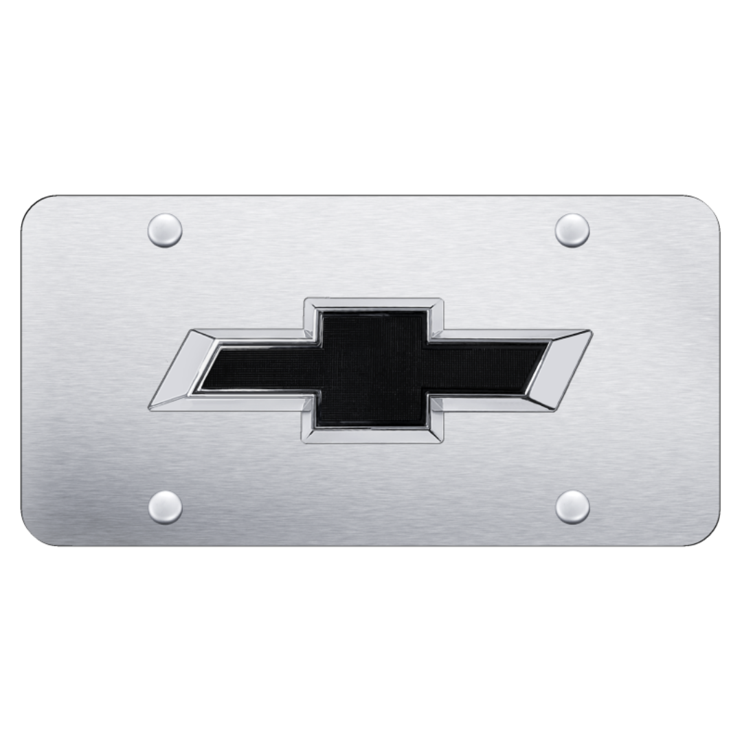 Chevrolet Bowtie License Plate OEM Style Black Bowtie On Brushed