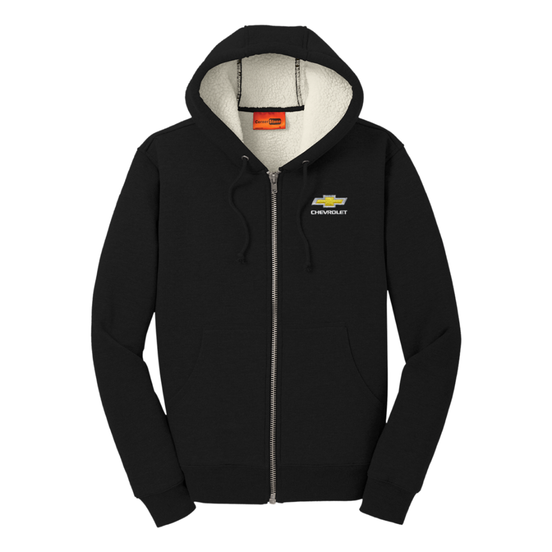 Chevrolet Heavyweight Sherpa Lined Hooded Fleece Jacket Black