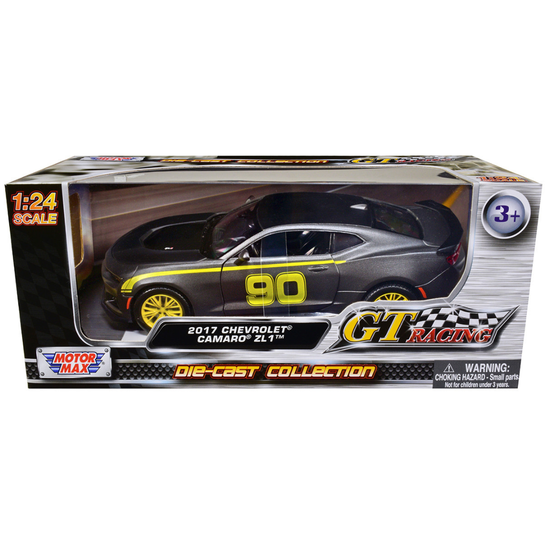 2017-chevrolet-camaro-zl1-90-matt-gray-with-yellow-stripes-gt-racing-series-1-24-diecast-model-car-by-motormax
