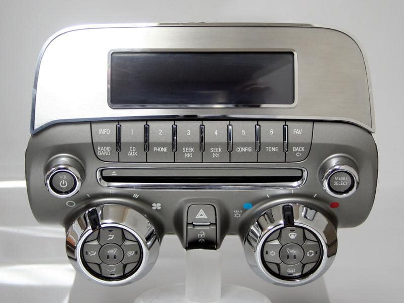 5th-gen-camaro-factory-radio-trim-plate-brushed-stainless-steel-w-polished-bezel