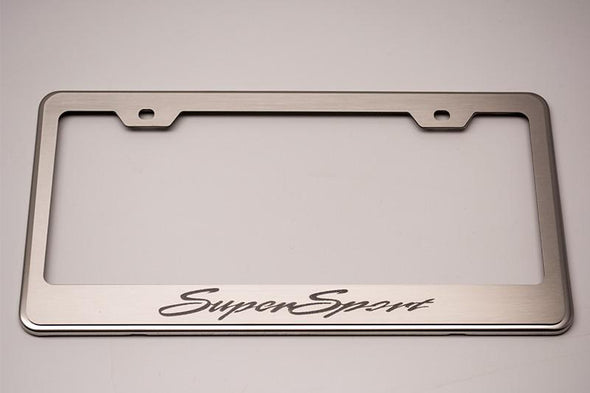 Camaro License Plate Frame with "Super Sport" Script - Brushed Stainless Steel