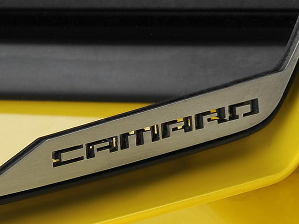 2010-2013 Camaro - Side View Mirror Trim "Camaro" | Brushed Stainless Steel