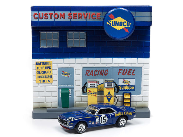 1967 Camaro #15 Sunoco Gas Station Facade Johnny Lightning 50th Anniversary 1/64 Diecast Model Car