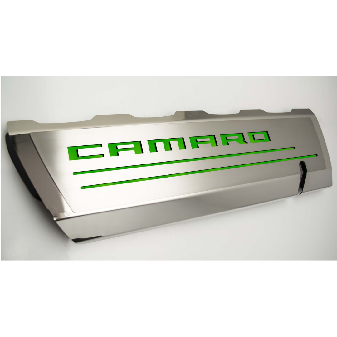 2016-2021-camaro-ss-fuel-rail-cover-overlays-w-camaro-color-font-inlay-2pc-polished-stainless-steel