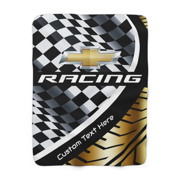 Personalized Chevy Racing Checkered Flag Gold Decorative Sherpa Blanket
