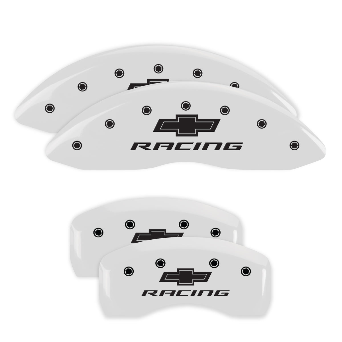 Chevy Racing Emblem, White - 2010-2015 Camaro V6 LS/LT MGP Brake Caliper Covers Set of 4