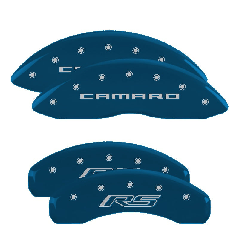 Camaro Script Front / RS Script Rear, Blue - 2010-2015 Camaro V6 LS/LT MGP Brake Caliper Covers Set of 4