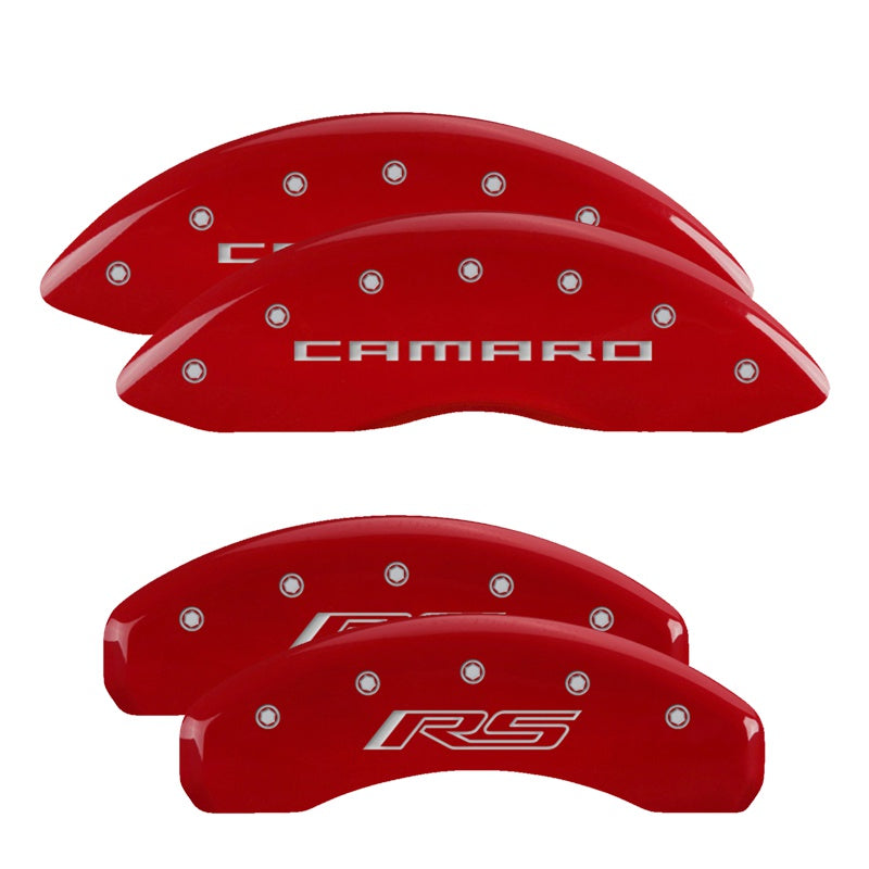 Camaro Script Front / RS Script Rear, Red - 2010-2015 Camaro V6 LS/LT MGP Brake Caliper Covers Set of 4