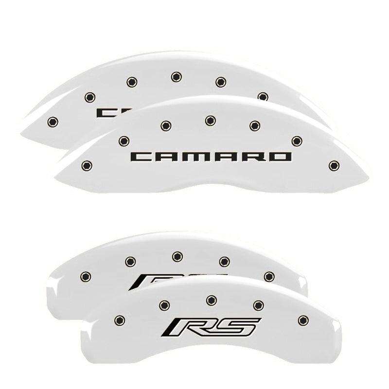 Camaro Script Front / RS Script Rear, White - 2010-2015 Camaro V6 LS/LT MGP Brake Caliper Covers Set of 4