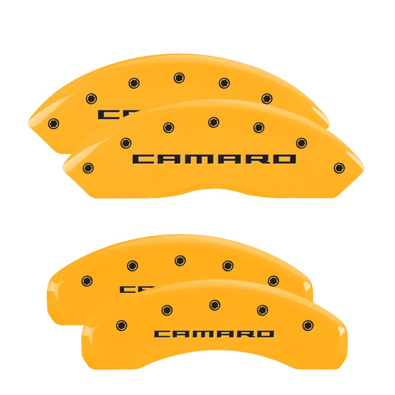 Camaro Script, Yellow - 2016-2023 Camaro LS/RS MGP Brake Caliper Covers Standard JL9 Brakes Set of 4