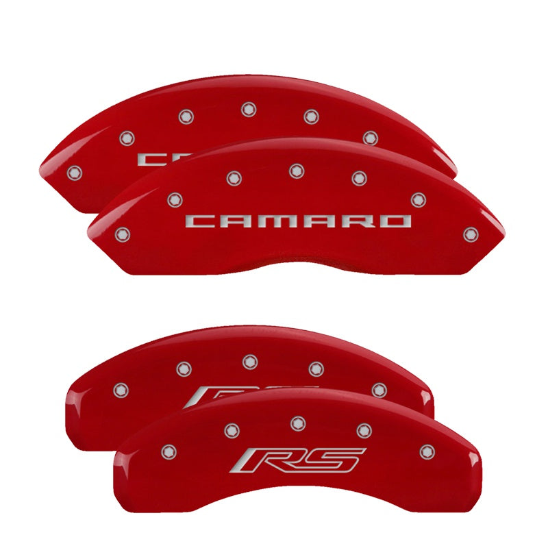 Camaro Script Front / RS Script Rear, Red - 2016-2023 Camaro LS/RS MGP Brake Caliper Covers Standard JL9 Brakes Set of 4