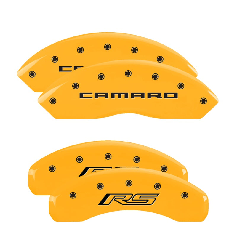 Camaro Script Front / RS Script Rear, Yellow - 2016-2023 Camaro LS/RS MGP Brake Caliper Covers Standard JL9 Brakes Set of 4