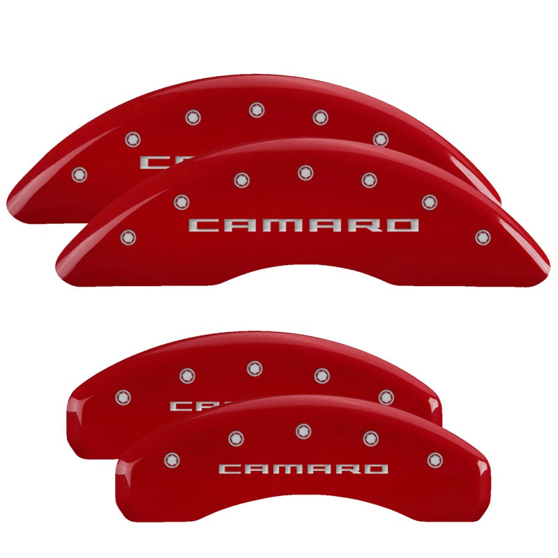 Camaro Script, Red - 2016-2024 Camaro LT MGP Brake Caliper Covers Brembo Front & Standard Rear Set of 4
