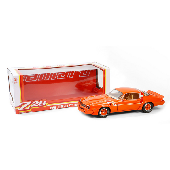 1980 Chevrolet Camaro Z28 Hugger Red Orange with Stripes 1/18 Diecast Model Car