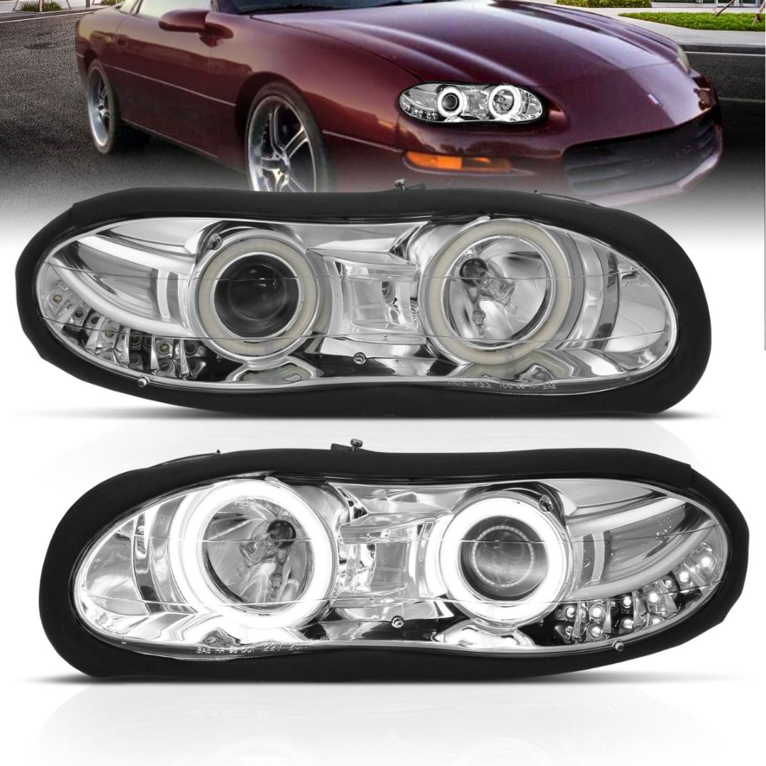 1998-2002 4th Gen. Camaro Projector Halo Headlights Chrome W/RX Halo