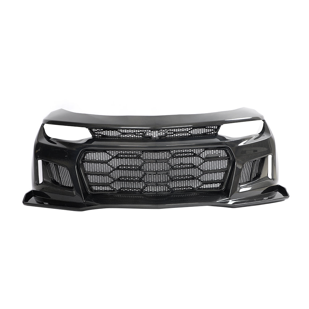 2017-2024 Chevy Camaro ZL1 Black Panther 1PC Full Gloss Carbon Fiber Track Package Front Bumper Conversion