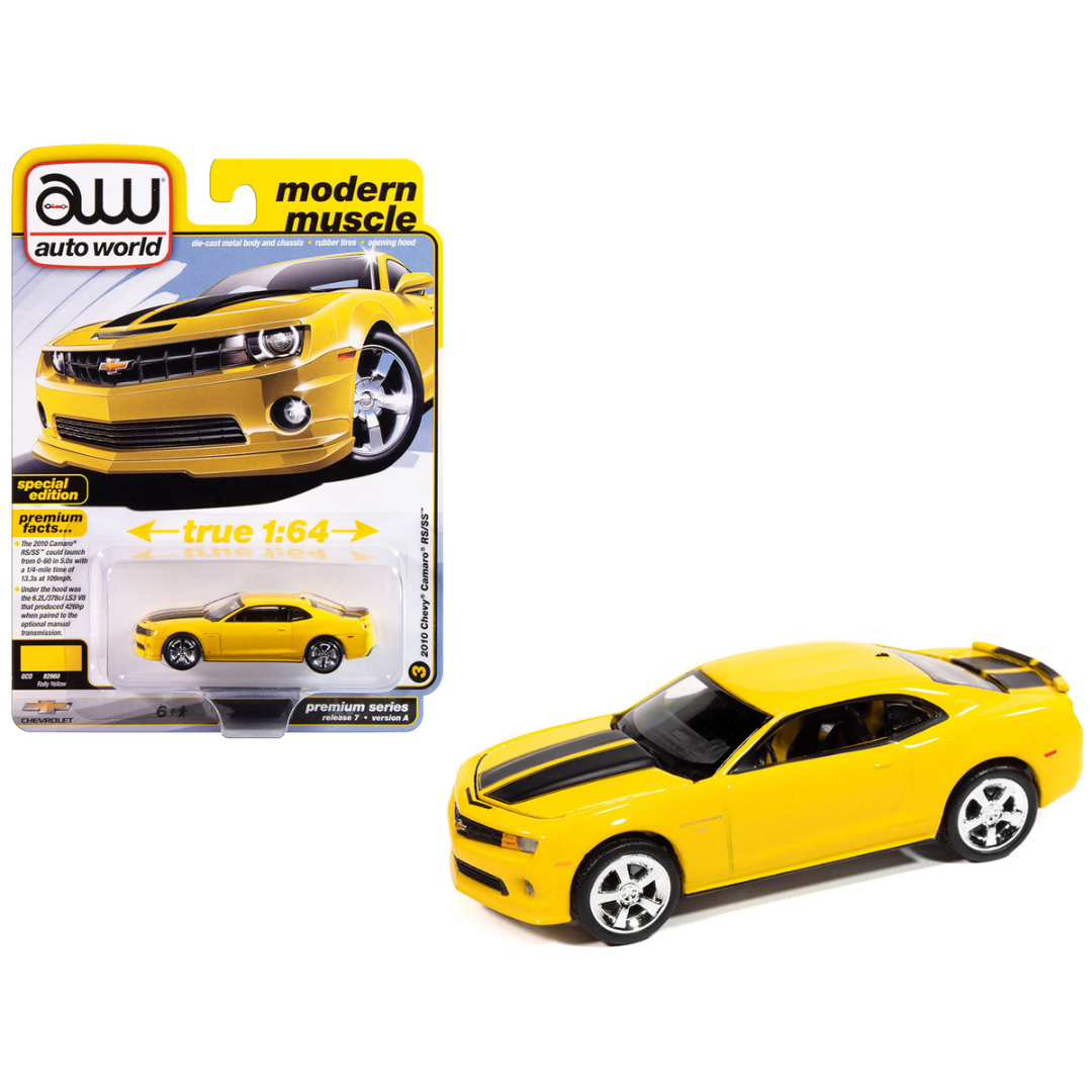 2010 Chevrolet Camaro RS/SS Rally Yellow with Black Stripes "Modern Muscle" Series 1/64 Diecast Model Car