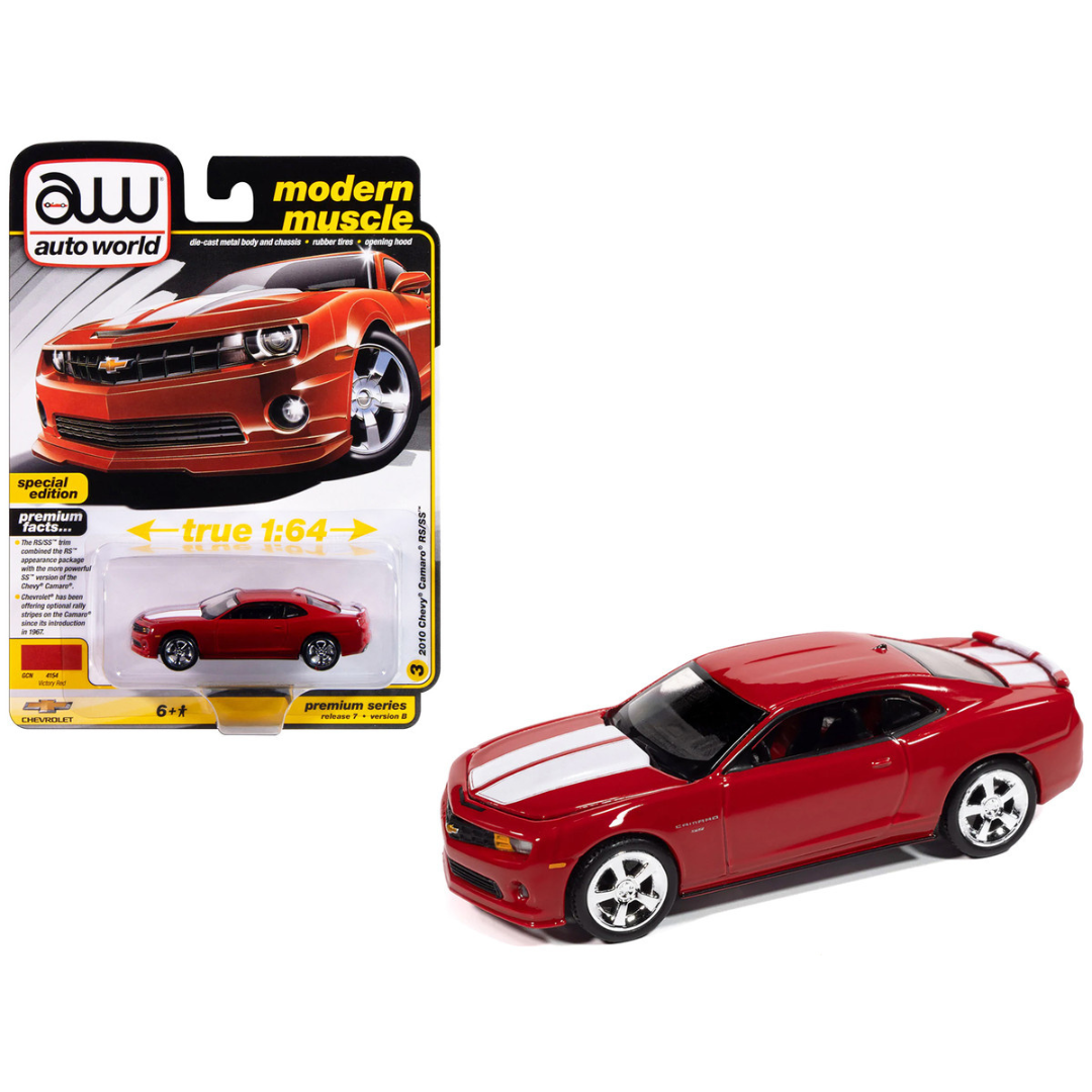 2010 Chevrolet Camaro RS/SS Victory Red with White Stripes "Modern Muscle" Series 1/64 Diecast Model Car