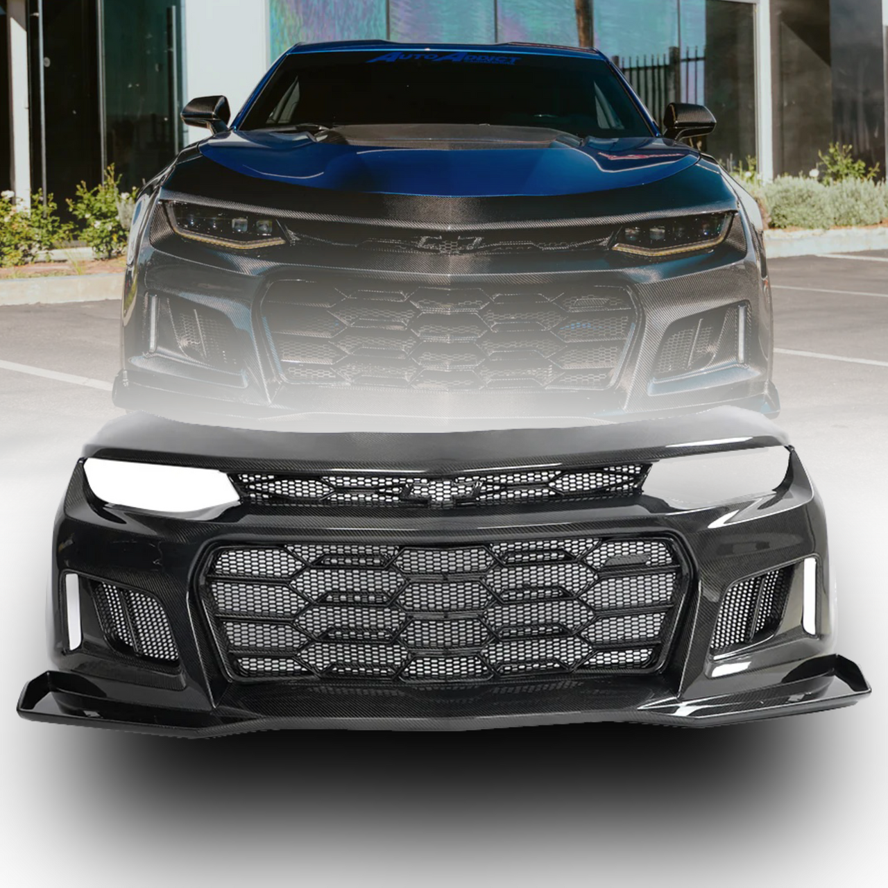 2017-2024 Chevy Camaro ZL1 Black Panther 1PC Full Gloss Carbon Fiber Track Package Front Bumper Conversion