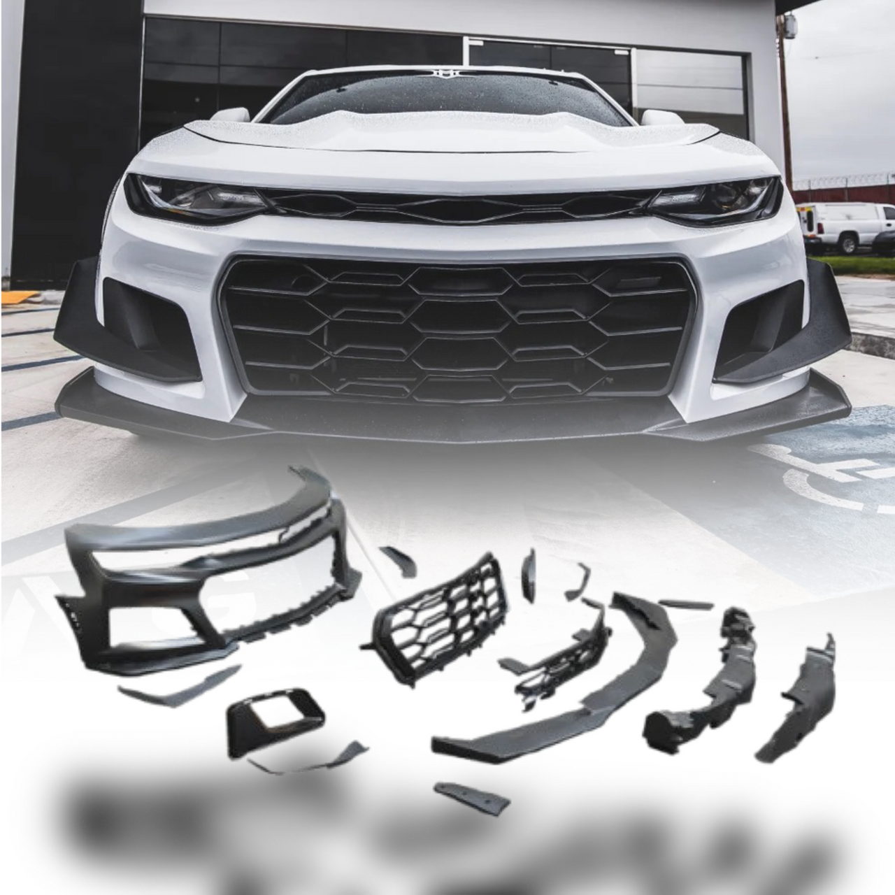 2019-2024 Chevy Camaro ZL1 1LE Track Package Front Bumper Conversion 13pcs Full Kit Flat BLK for Non-RS Headlights