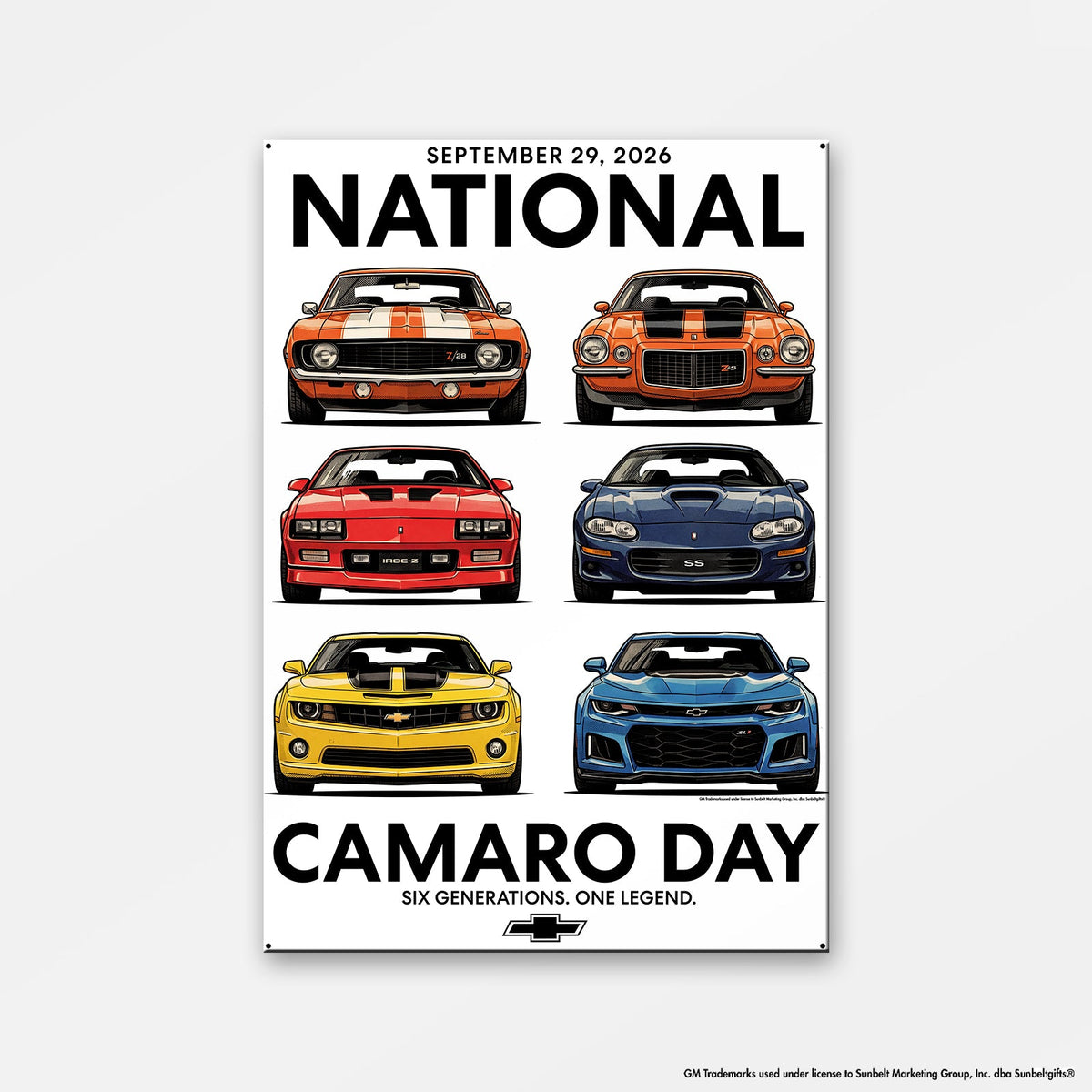 Chevrolet Camaro Six Generations Portrait Metal Sign – National Camaro Day 2026