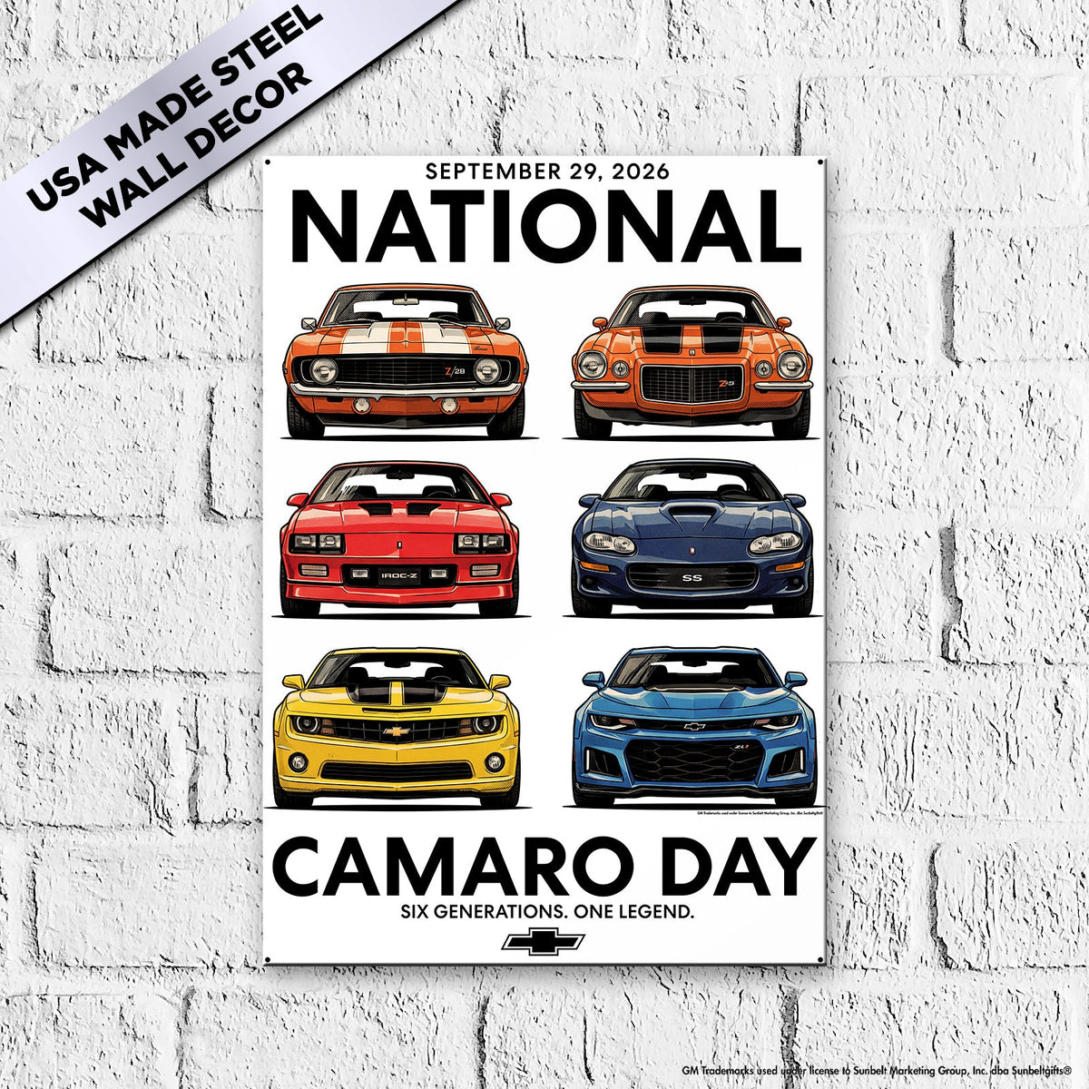 Chevrolet Camaro Six Generations Portrait Metal Sign – National Camaro Day 2026