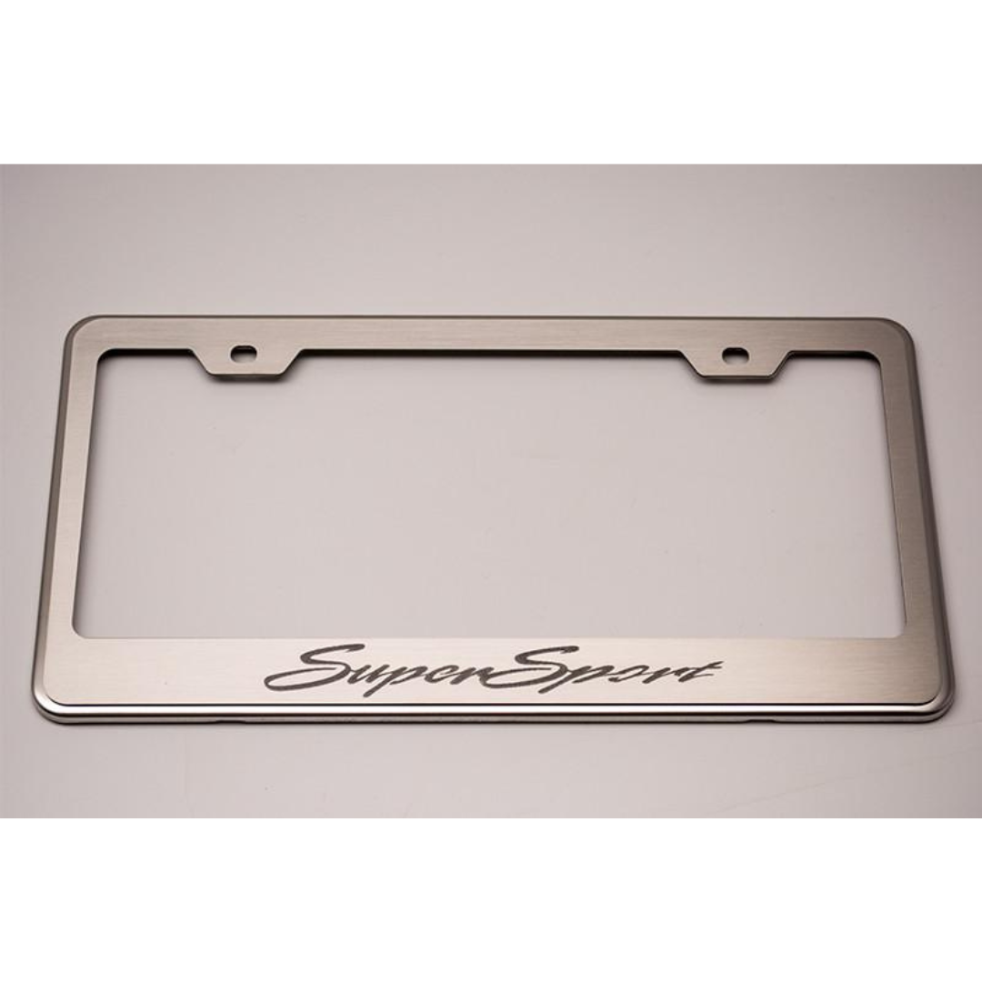 Camaro License Plate Frame with "Super Sport" Script - Brushed Stainless Steel