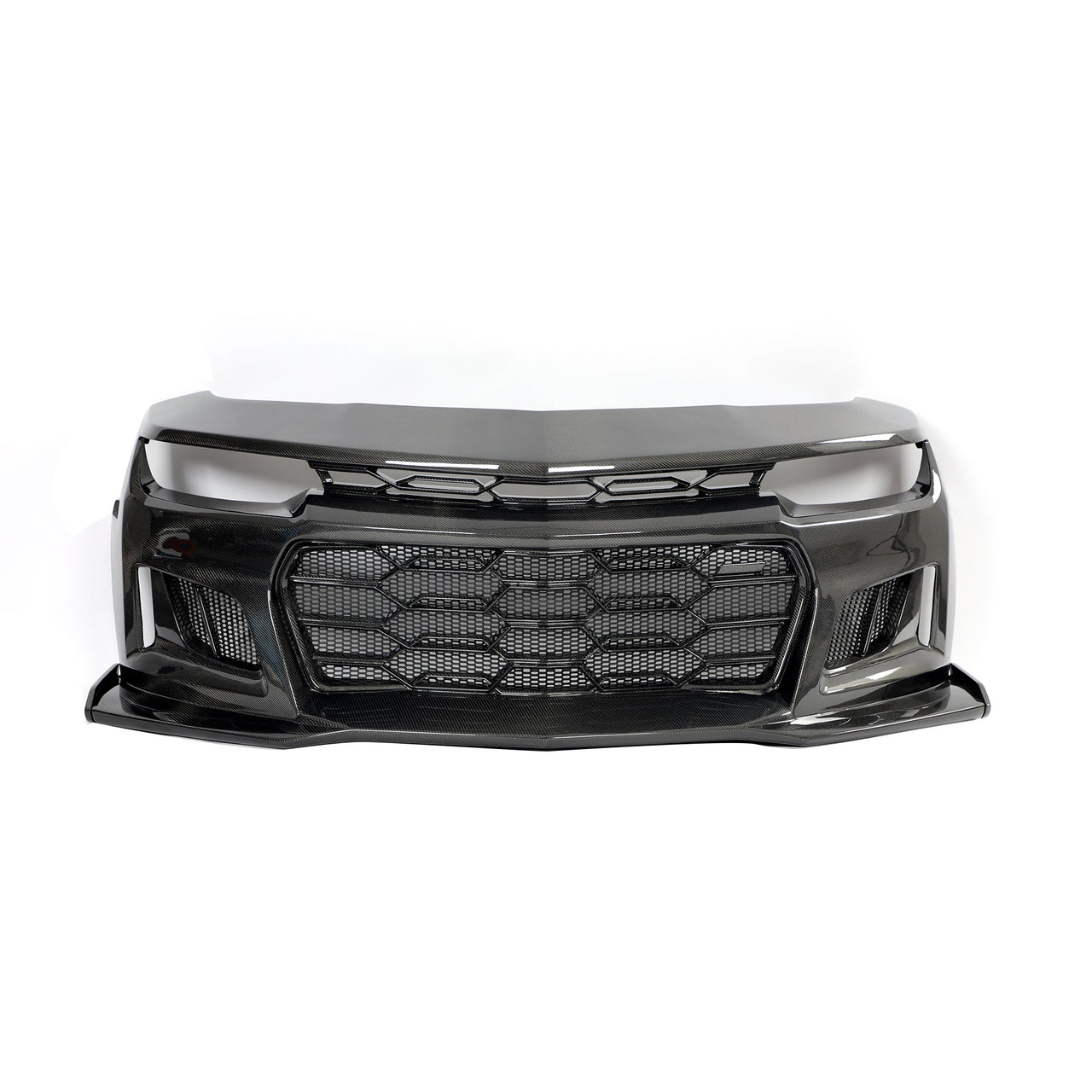 2010-2015 Chevy Camaro Black Panther 1PC Full Gloss Carbon Fiber Track Package Front Bumper Conversion