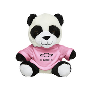 7 inch Chevy Cares plush panda bear in a pink logo t-shirt