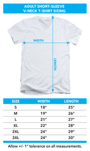 Adult v-neck t-shirt size chart