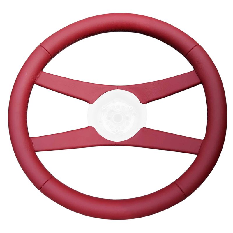 Red leather wrap on a GM 4-spoke Sport steering wheel for 1971-1981 Camaro