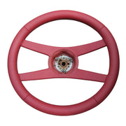 Red leather wrap on a GM 4-spoke Sport steering wheel for 1971-1981 Camaro, view 2