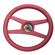 Red leather wrap on a GM 4-spoke Sport steering wheel for 1971-1981 Camaro, view 4