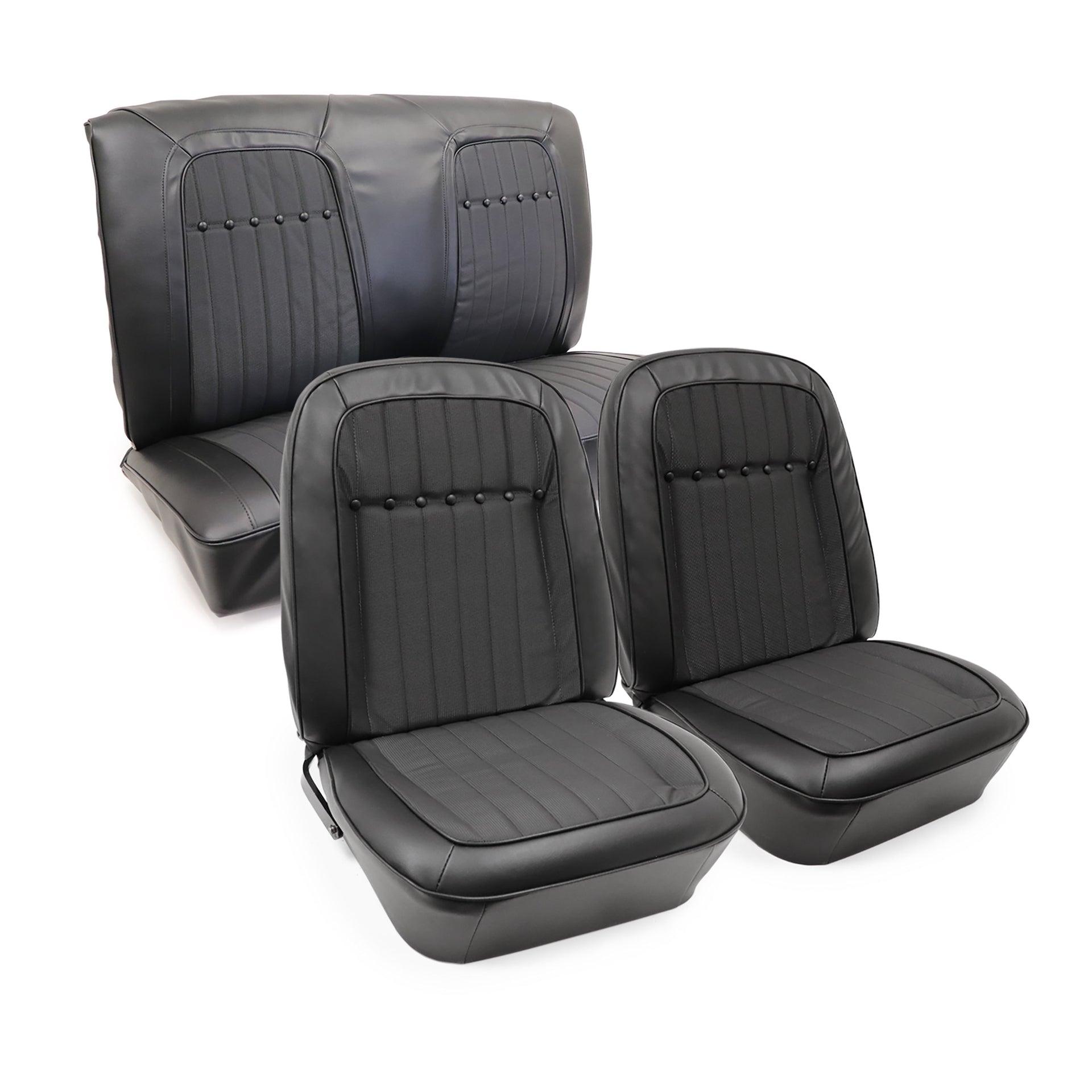 Premium Stitched Vinyl Seat Cover Set - Deluxe Interior Convertible - Black-C405220-