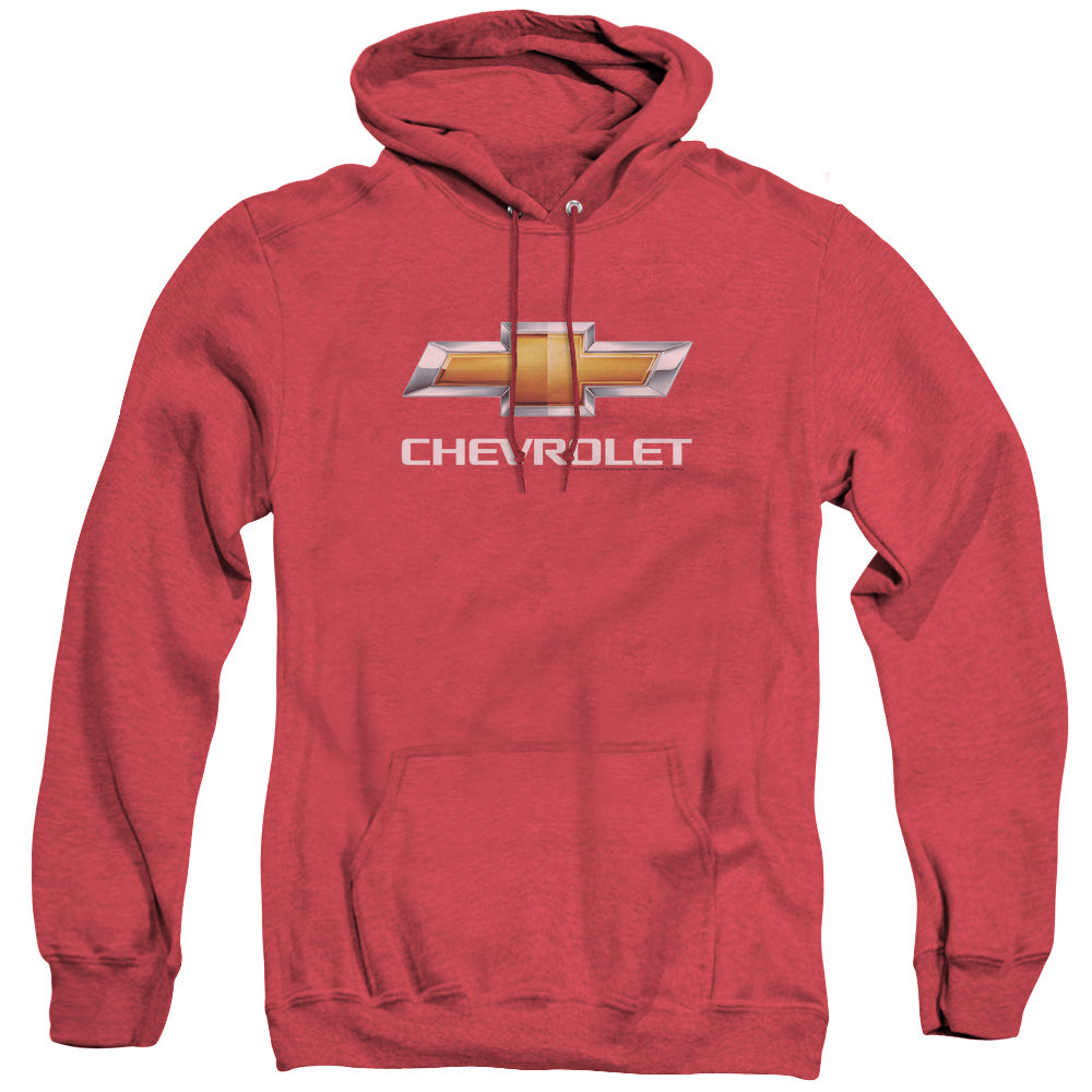 Chevy Bowtie Stacked-Adult Heather Hoodie-Red