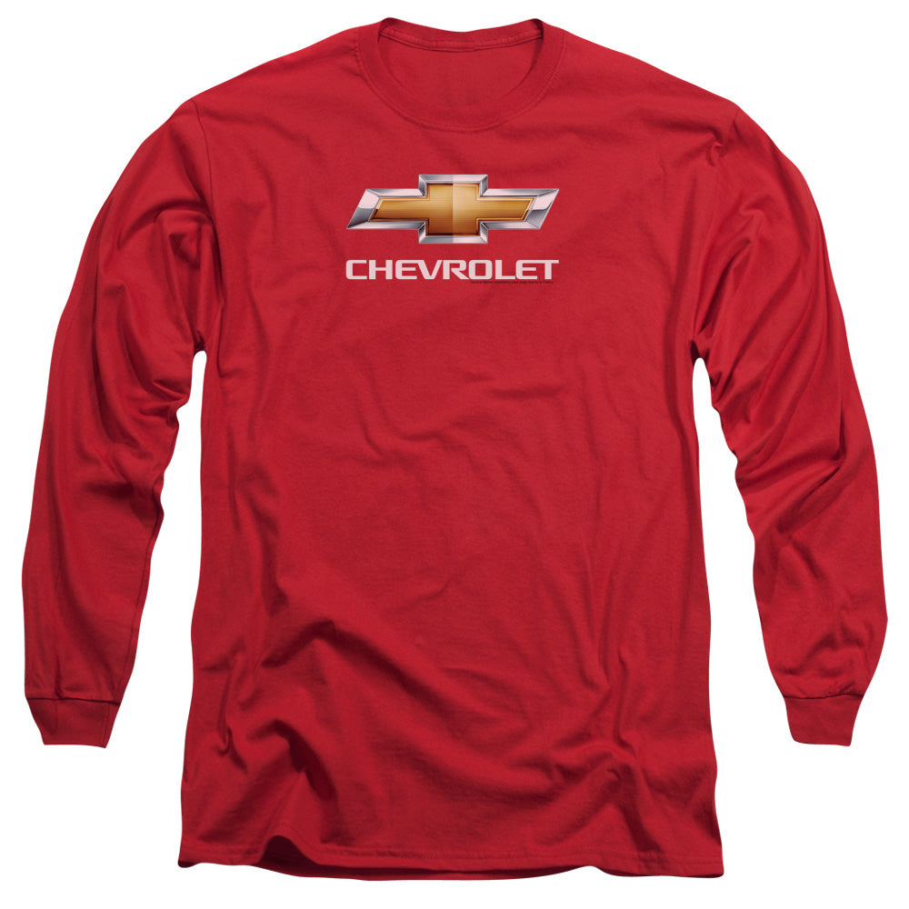 Chevy Bowtie Stacked-Adult Long Sleeve-Red