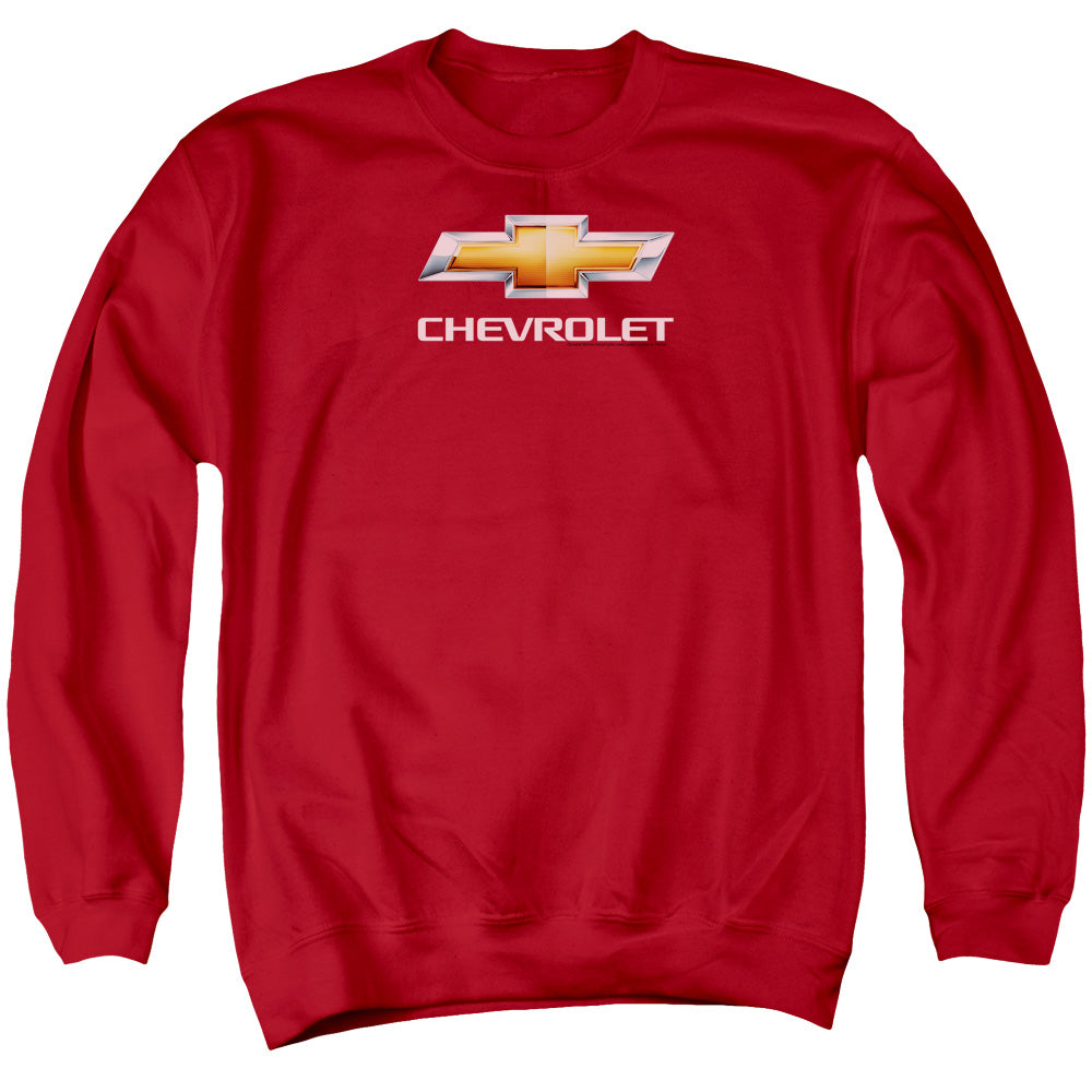 Chevy Bowtie Stacked-Adult Crewneck Sweatshirt-Red