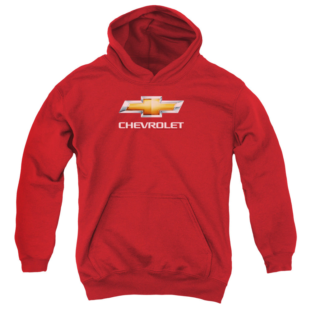 Chevy Bowtie Stacked-Youth Hooded Sweatshirt-Red