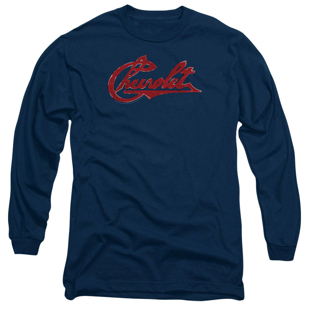 Chevrolet Script Distressed-Adult Long Sleeve-Navy