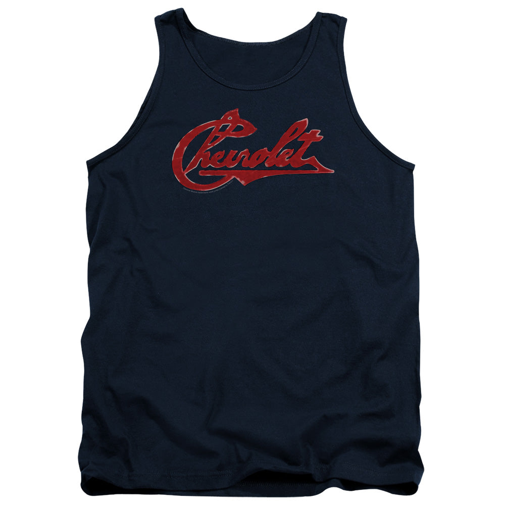 Chevrolet Script Distressed-Adult Tank Top-Navy