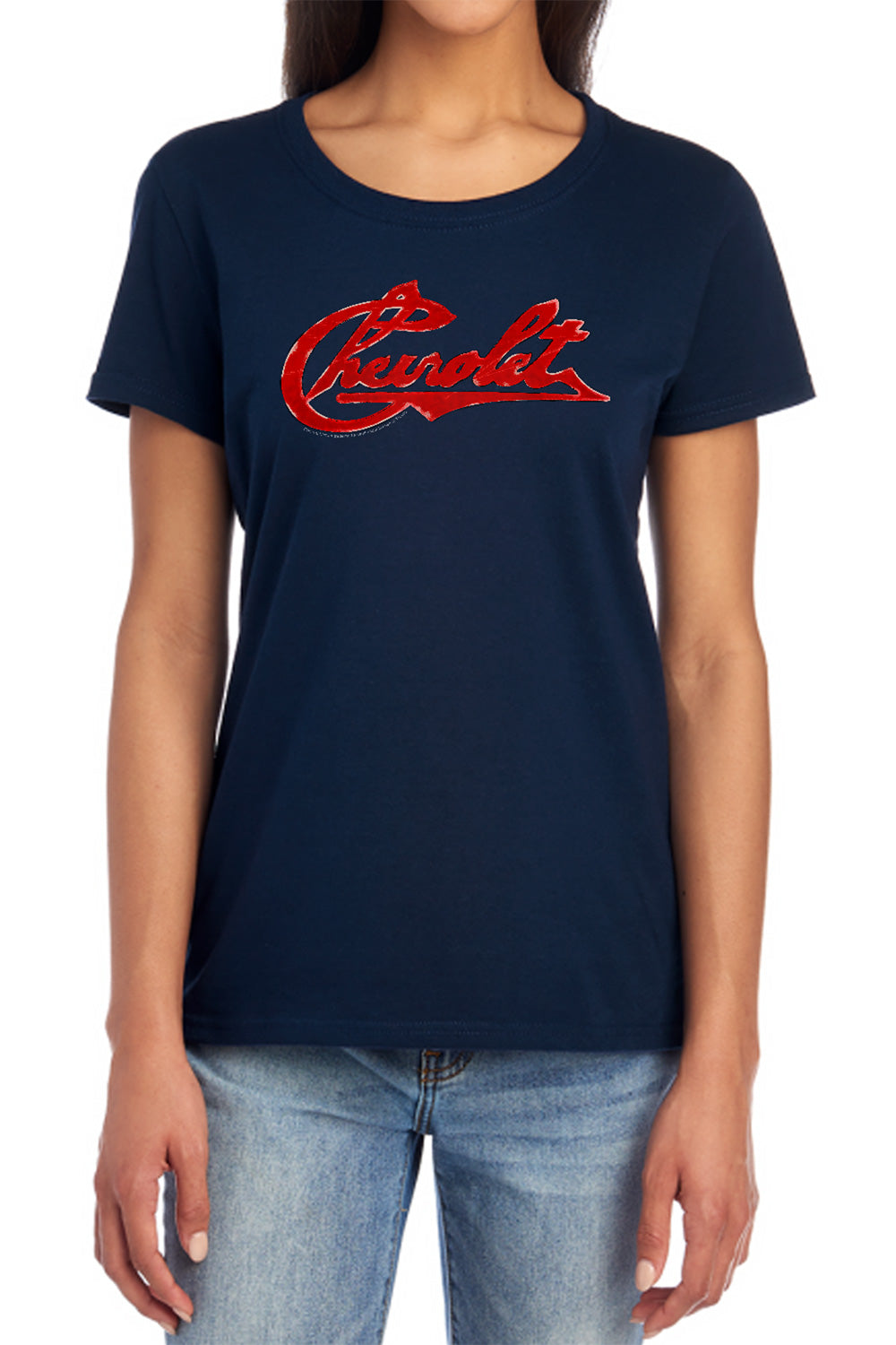 Chevrolet Script Distressed-Women's Short Sleeve-Navy