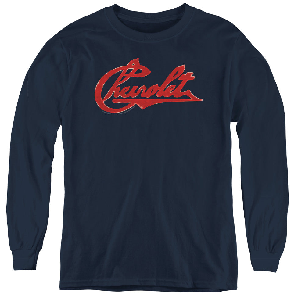 Chevrolet Script Distressed-L/S Youth-Navy