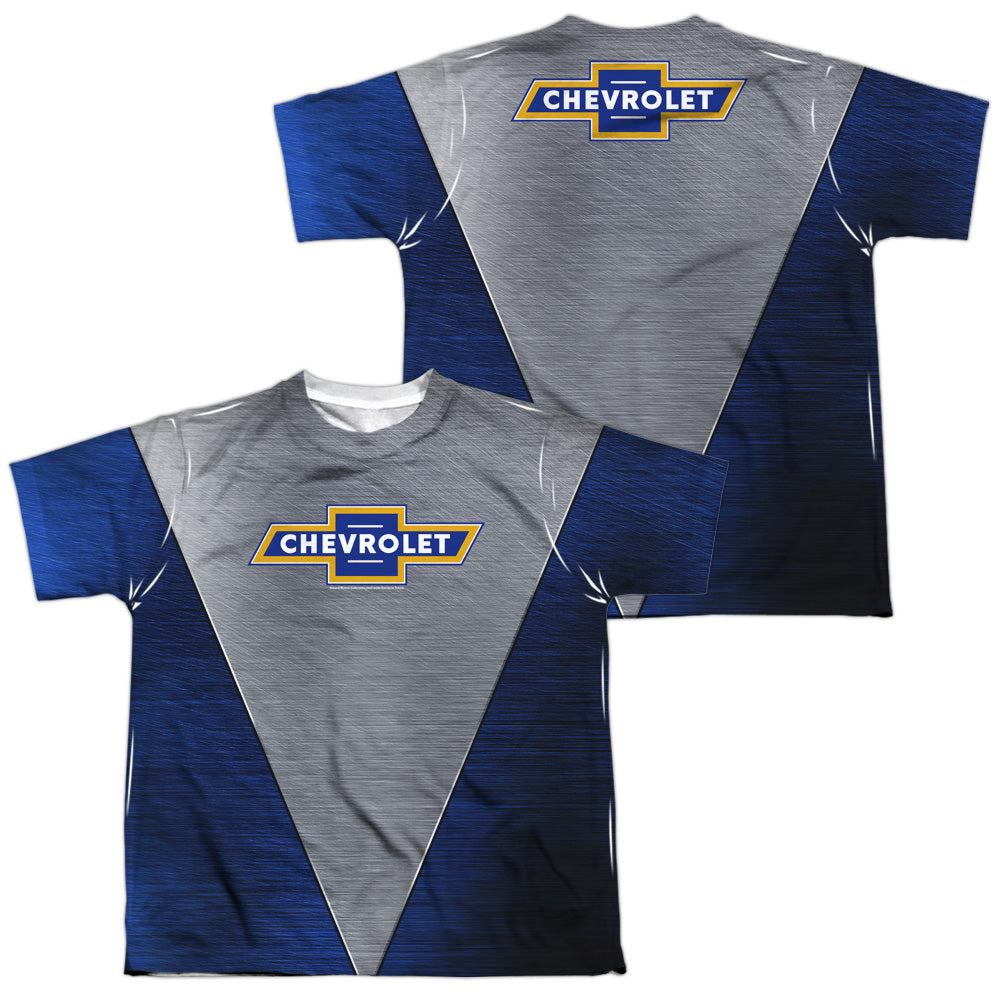 Chevrolet Shiny Logo (Front/Back Print)-Youth Short Sleeve 100% Poly-White