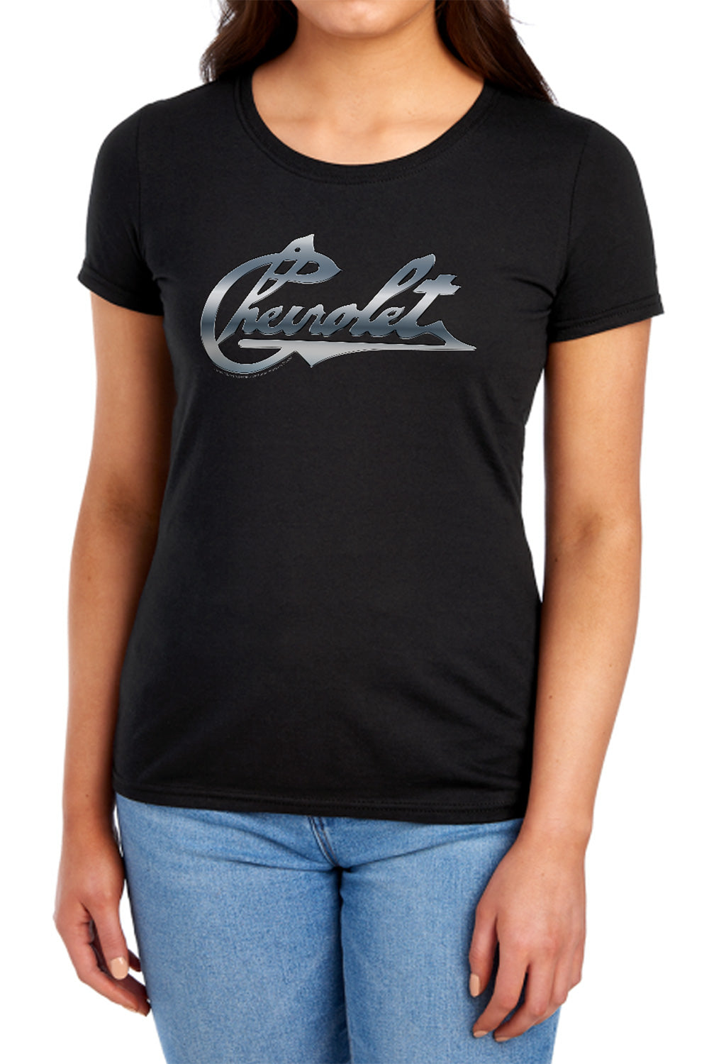 Chevrolet Chrome Vintage Chevy Bowtie-Women's Short Sleeve-Black